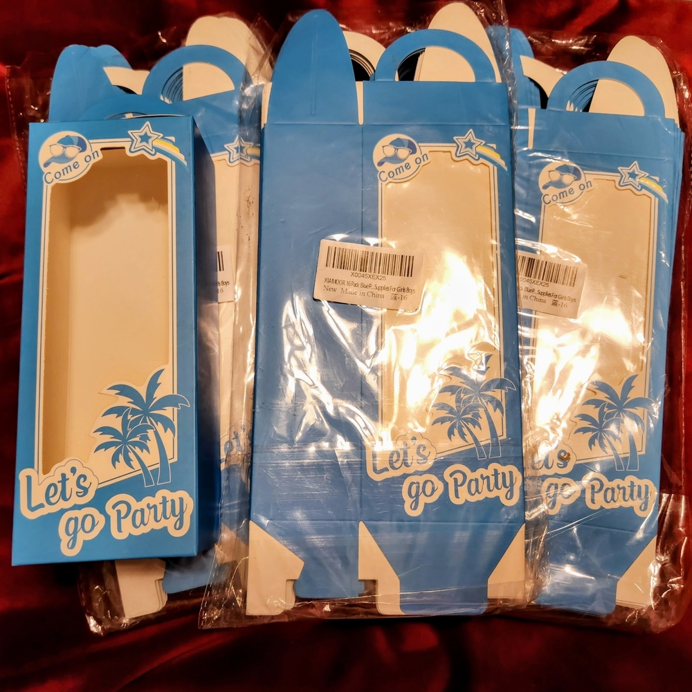 Blue "Let's Go Party" Favor Boxes - Pack of Party Treat Holders NEW 48 count
